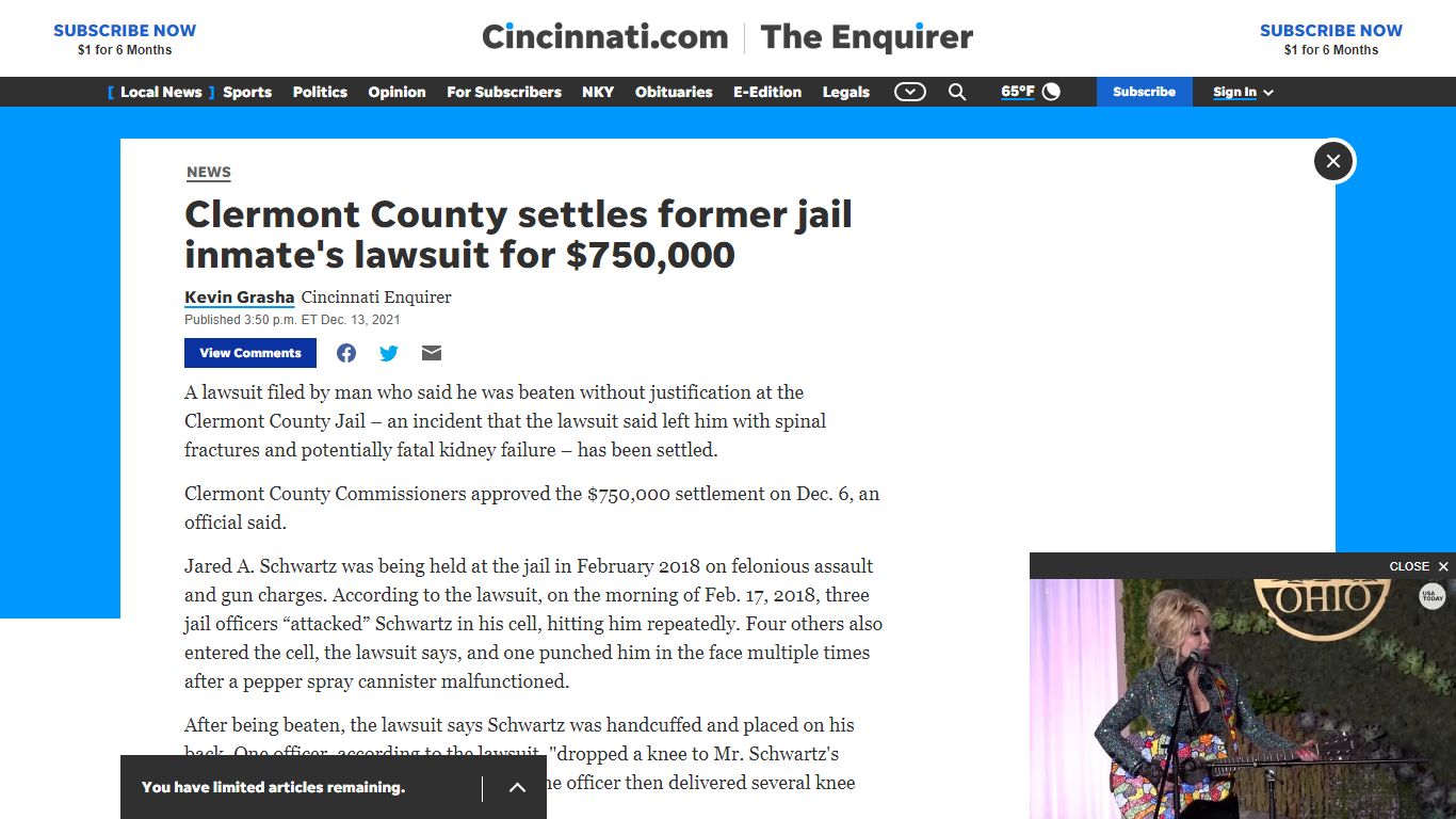 Clermont County settles former jail inmate's lawsuit for ...
